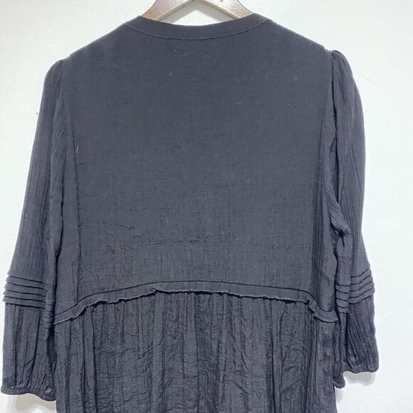 Avenue Blouse Womens 14 Black Peasant Top Boho Flowy 3/4‎ Sleeve V Neck Popover - Picture 2 of 11